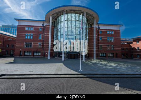 The exterior of Nottingham Magistrates' Court viewed from the canal. Stock Photo