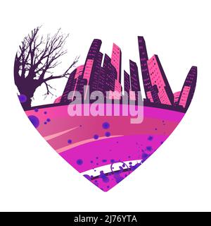 World In A Heart In Pink Stock Vector