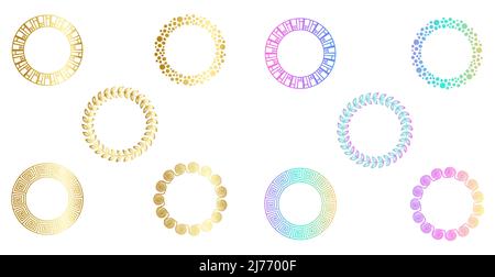 Geometric Circle Elements Icons In Gold And Rainbow Color Stock Vector