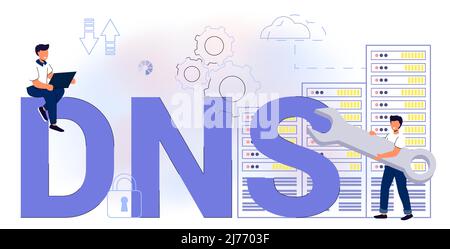 DNS Domain Name System Server Decentralized naming system for computers, devices, services, other resources Digital system analysis of business Server Stock Vector