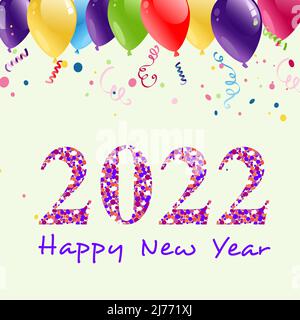 Happy New Year 2022 Typography With Balloons Confetti Dots Stock Vector