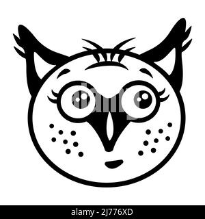 Owl head, black and white illustration Stock Vector