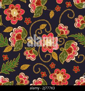 Ukrainian floral flower embroidery seamless pattern. Vector ethnic illustration Stock Vector