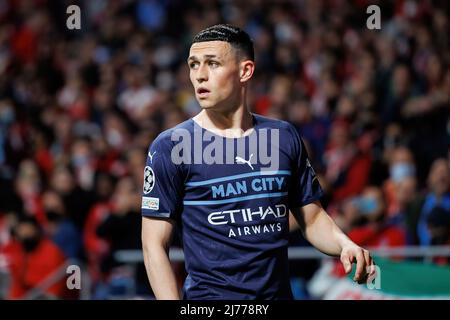 MADRID - APR 13: Phil Foden in action during the Champions League match between Club Atletico de Madrid and Manchester City at the Metropolitano Stadi