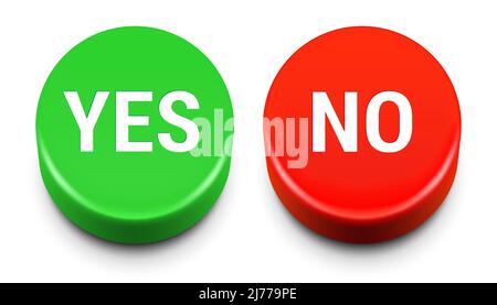 YES and NO answer green and red buttons, isolated on white background. Choice, decision concept vector illustration. Stock Vector