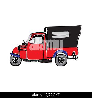 Bemo Icon of the old Jakarta public transportation. (Bemo is a motorized three-wheeled transportation) Stock Vector