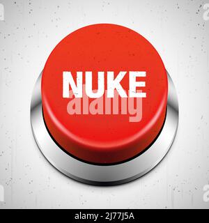 NUKE red button on a grunge concrete background. Nuclear bomb launching button, vector illustration. Stock Vector