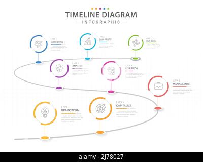 Infographic template for business. 8 Steps Modern Timeline diagram with circles, presentation vector infographic. Stock Vector