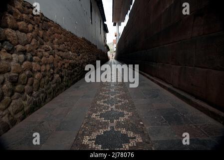 Side street Chakana pattern Peru Stock Photo
