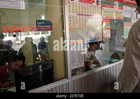Bus Terminal Counter Bus ticket counter at intercity bus station in Kampong Cham, Cambodia ...
