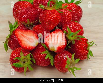 Freshly picked strawberries, Fragaria, close-up Stock Photo
