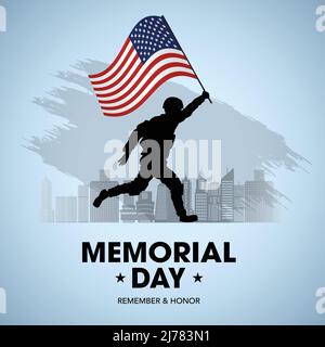 happy memorial day USA. American soldier with flag. vector illustration design Stock Vector