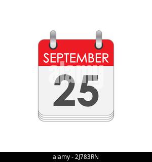 SEPTEMBER 25. A leaf of the flip calendar with the date of SEPTEMBER 25. Flat style. Stock Vector