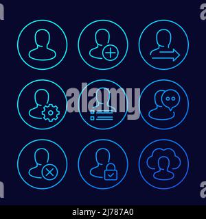 User, account and profile settings line icons Stock Vector
