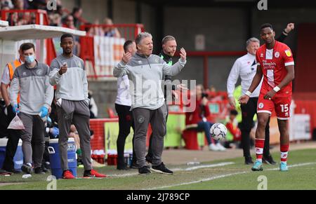 Crawley, UK 18th April 2022 : Crawley Manager John Yems seen during the EFL League Two match between Crawley Town  and Walsall at the Peoples Pension Stadium. Credit: James Boardman/Alamy Live News Stock Photo