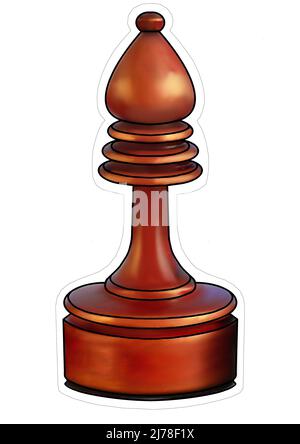 Drawing of Soviet vintage chess pieces. Drawn on the basis of photographs of a chess set made in the USSR. Wooden Soviet chess. Vintage chess pieces. Stock Photo
