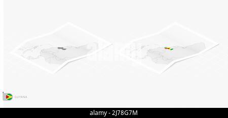 Set of two realistic map of Guyana with shadow. The flag and map of Guyana in isometric style. Vector template. Stock Vector
