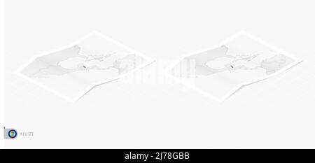 Set of two realistic map of Belize with shadow. The flag and map of Belize in isometric style. Vector template. Stock Vector