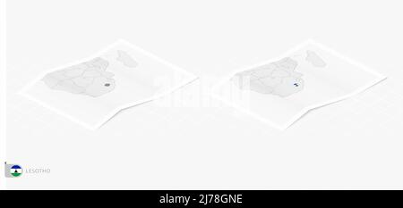 Set of two realistic map of Lesotho with shadow. The flag and map of Lesotho in isometric style. Vector template. Stock Vector