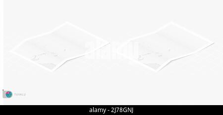 Set of two realistic map of Tuvalu with shadow. The flag and map of Tuvalu in isometric style. Vector template. Stock Vector