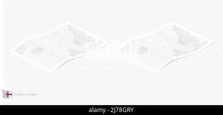 Set of two realistic map of Faroe Islands with shadow. The flag and map of Faroe Islands in isometric style. Vector template. Stock Vector