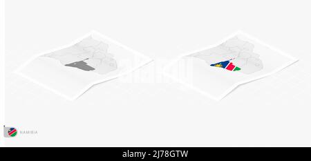 Set of two realistic map of Namibia with shadow. The flag and map of Namibia in isometric style. Vector template. Stock Vector