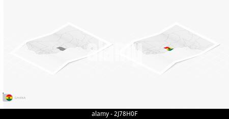 Set of two realistic map of Ghana with shadow. The flag and map of Ghana in isometric style. Vector template. Stock Vector