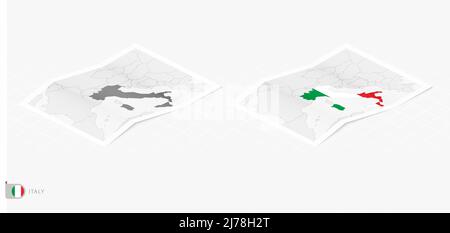 Set of two realistic map of Italy with shadow. The flag and map of Italy in isometric style. Vector template. Stock Vector