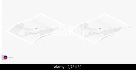 Set of two realistic map of Haiti with shadow. The flag and map of Haiti in isometric style. Vector template. Stock Vector