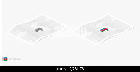 Set of two realistic map of Azerbaijan with shadow. The flag and map of Azerbaijan in isometric style. Vector template. Stock Vector