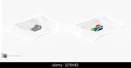 Set of two realistic map of South Africa with shadow. The flag and map of South Africa in isometric style. Vector template. Stock Vector