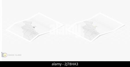 Set of two realistic map of Rhode Island with shadow. The flag and map of Rhode Island in isometric style. Vector template. Stock Vector