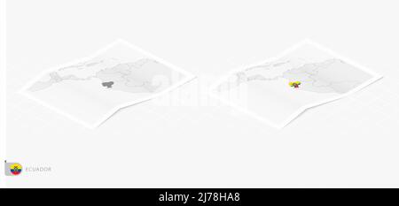 Set of two realistic map of Ecuador with shadow. The flag and map of Ecuador in isometric style. Vector template. Stock Vector