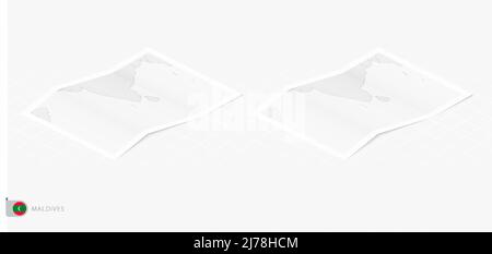 Set of two realistic map of Maldives with shadow. The flag and map of Maldives in isometric style. Vector template. Stock Vector