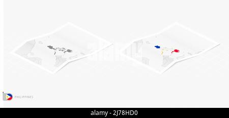 Set of two realistic map of Philippines with shadow. The flag and map of Philippines in isometric style. Vector template. Stock Vector