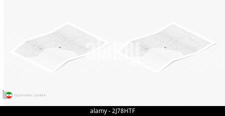 Set of two realistic map of Equatorial Guinea with shadow. The flag and map of Equatorial Guinea in isometric style. Vector template. Stock Vector