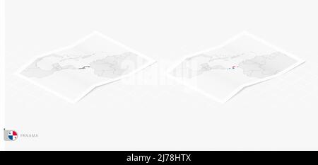 Set of two realistic map of Panama with shadow. The flag and map of Panama in isometric style. Vector template. Stock Vector