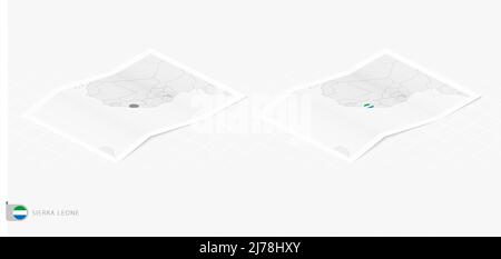 Isometric paper map of Sierra Leone with triangular flag of Sierra ...