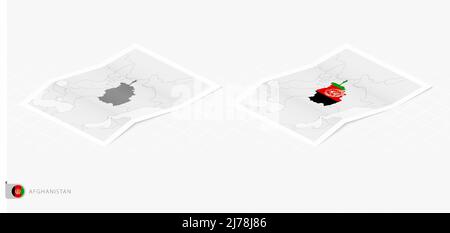 Set of two realistic map of Afghanistan with shadow. The flag and map of Afghanistan in isometric style. Vector template. Stock Vector