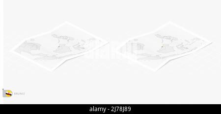 Set of two realistic map of Brunei with shadow. The flag and map of Brunei in isometric style. Vector template. Stock Vector