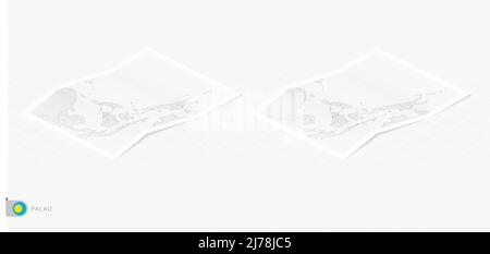 Set of two realistic map of Palau with shadow. The flag and map of Palau in isometric style. Vector template. Stock Vector