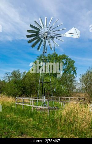 Modern metal wind pump, Cambridgeshire fens Stock Photo