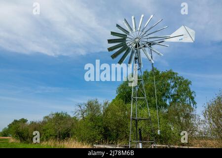 Modern metal wind pump, Cambridgeshire fens Stock Photo