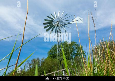 Modern metal wind pump, Cambridgeshire fens Stock Photo