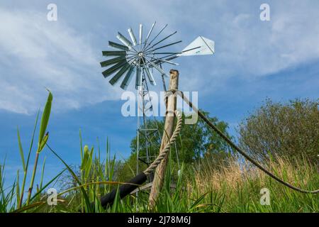 Modern metal wind pump, Cambridgeshire fens Stock Photo