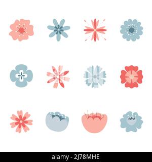 A set of flower bud shapes. Blooming, blossom flowers. Abstract botanical elements. Modern modern fashion vector illustration. Isolated on a white bac Stock Vector