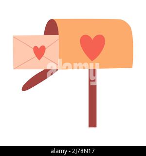 Mailbox with a letter and a heart. A valentine, a love message. Decorative element for Valentine's day cards. Color vector illustration isolated on a Stock Vector