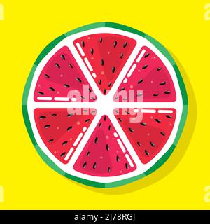 Watermelon and lemon mixed fruit as summer symbol on yellow background Stock Vector