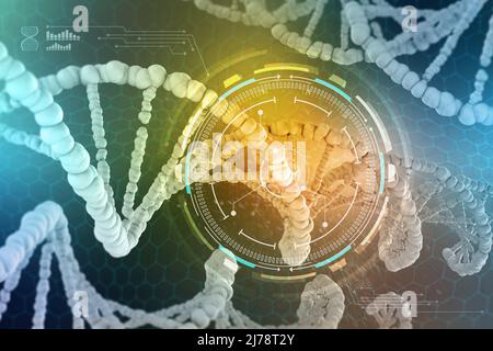 Genetic Engineering. The study of the structure of DNA and RNA, the introduction of changes at the gene level. Modern medical research of stem cells. Stock Photo