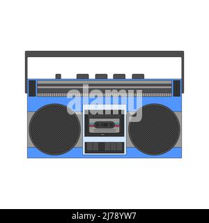 Vintage tape recorder for listening to music on audio cassettes. An old musical technique for a mix tape. The symbol of the 90s. Color vector icon iso Stock Vector